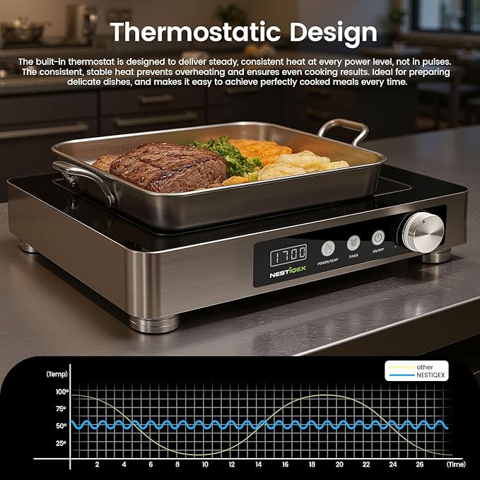 Induction Cooktop, Commercial Portable Electric Stove, 11.8-inch Heating Coil, Stainless Steel Countertop Burner With 24 Hours Timer, Powerful 1700W Professional Hot Plate For Cooking