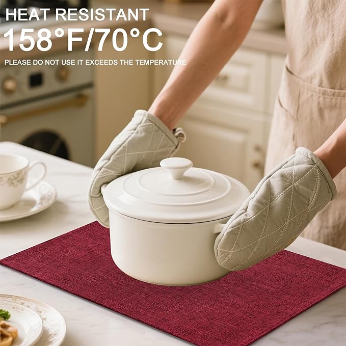 Homaxy Cloths Placemats for Dining Table Set of 6, Heat Resistant Washable Cotton Linen Blend Table Mats, Easy to Clean Place Mats for Indoor Outdoor Party Kitchen Decoration, 13" x 19", Red