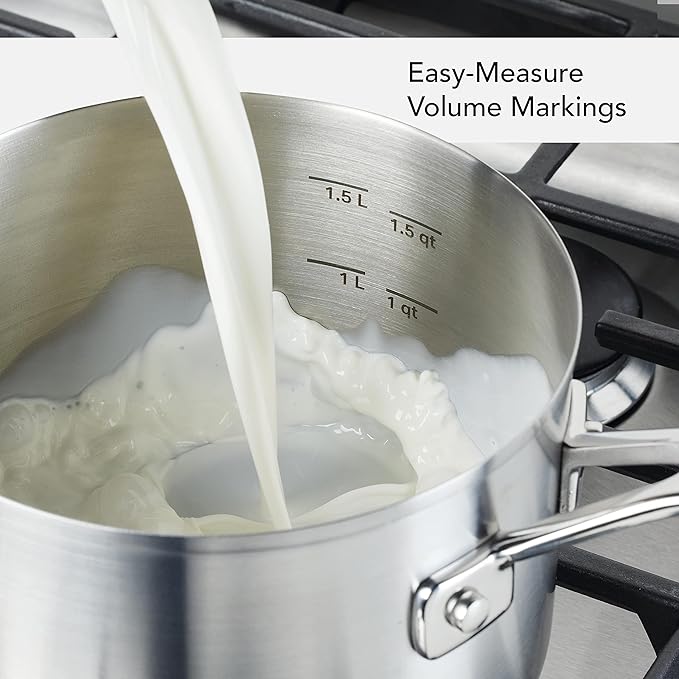 KitchenAid 71020 Stainless Steel Saucepan with Measuring Marks and Lid, 2 Quart - Brushed Stainless Steel