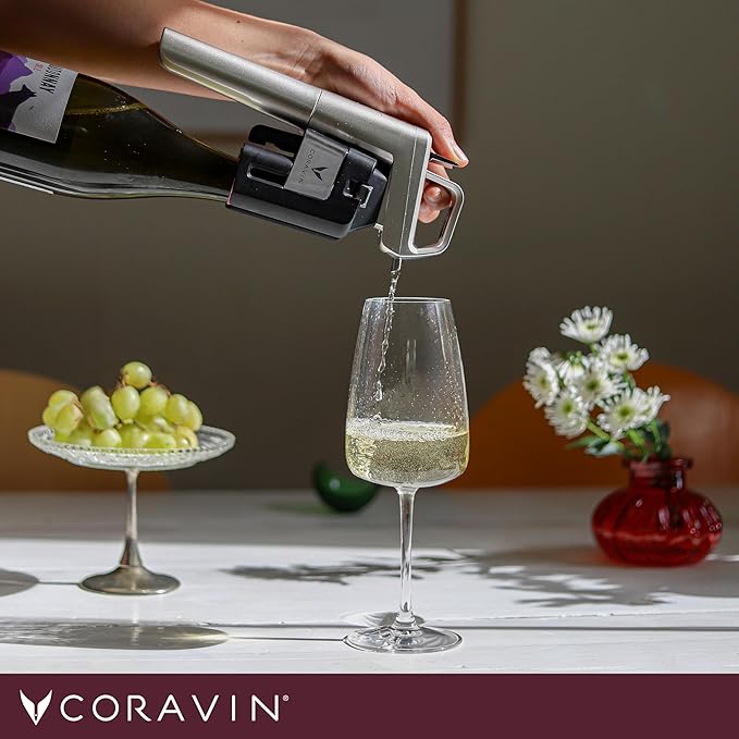 Coravin Timeless Six Plus Wine Preservation System - By-the-Glass Wine Saver - With 3 Pure Argon Gas Capsules, 6 Screw Caps & Wine Aerator - Silver