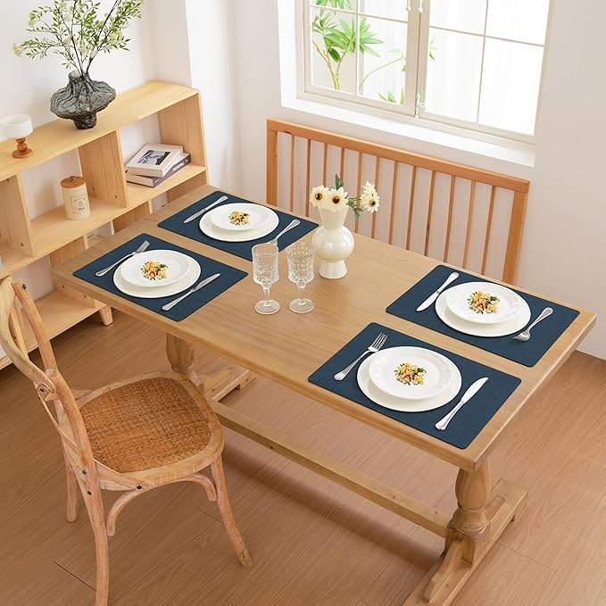FROMHEART Faux Leather Placemats Set of 4–Waterproof,Heat/Oil Stain-Resistant PU Table Mat–Reversible,Non-Slip,Easy to Clean Place Mats for Kitchen,Dining,Indoor/Outdoor,(Dark Blue,11.8" x 17")