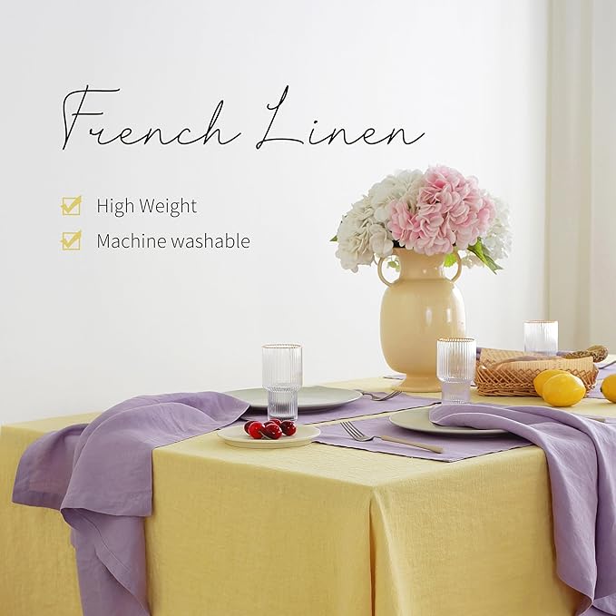 Linen World Vintage Tablecloths 55x55 Inch,100% French Linen Tablecloth,Classic Vintage Washed Table Cloths for Kitchen,Outdoor,Weddings,Decorative Valentine Easter,Mellow Yellow