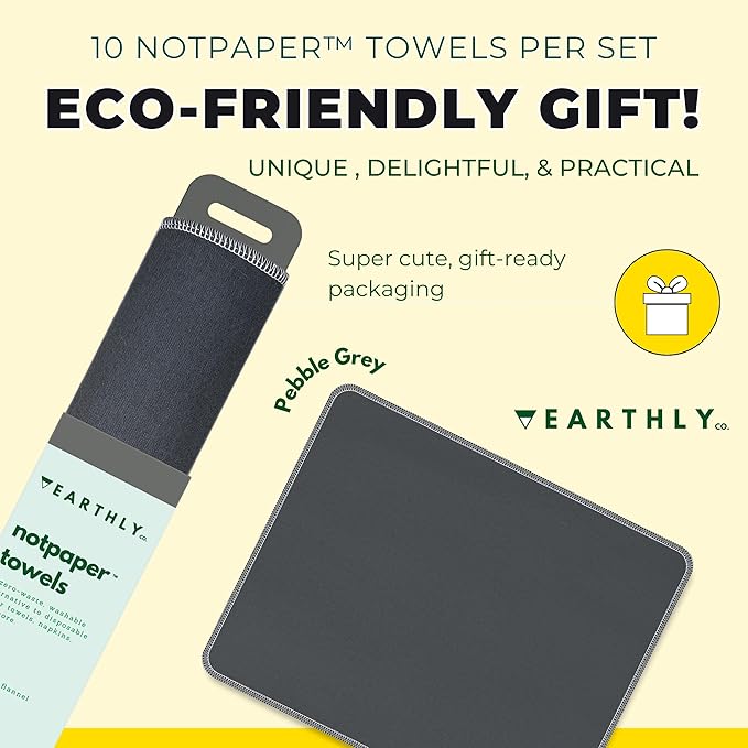 Reusable Paper Towels - 10 Pack - Roll of Washable Cotton Cloth Paper Towels - Paperless Reusable Napkins Cloth Washable - Absorbent + Long Lasting - Zero Waste Products - (Pebble Grey)