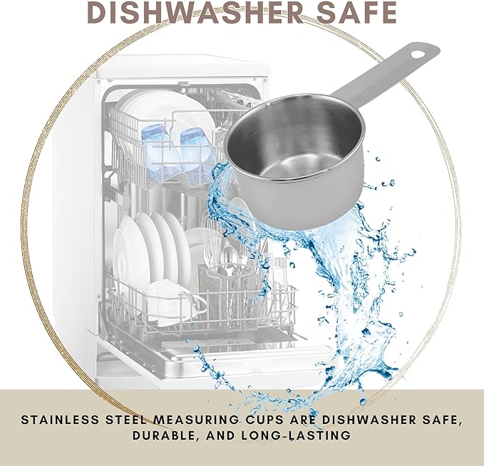 1/4 Cup Stainless Steel Measuring Cup | Sturdy Metal 60 ml | 60 cc | 2 oz | Single Cup for Wet and Dry Ingredients | Great for use as 1/4 Cup Dog Food Scoop - 12 PK