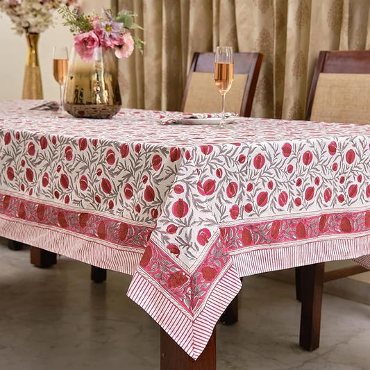 Ridhi Sangria Red Hand Block Print Cotton Rectangle Tablecloth 118 x 70 inches Reusable Table Cover Decorative Everyday Use for Dining Room, Farmhouse, Home, Party, Festive & Wedding, Fall