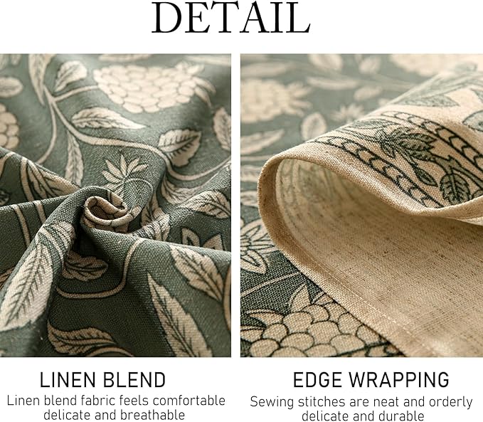 Grayish Green Tablecloth for Rectangular Tables,Linen Table Cloth with Light White Flowers Pattern,Durable Table Cover for Dining Thanksgiving Kitchen Party Banquet Christmas,55"*71"