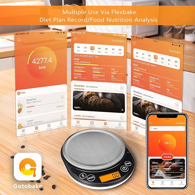 Smart Digital Food Scale Grams and Ounces, Kitchen Food Scale with Nutritional Calculator,Food Weight Scale for Weight Loss,Keto, Macro,Calorie,Cooking,Meal Prep 0.1g/3kg,6 Units,LCD Display