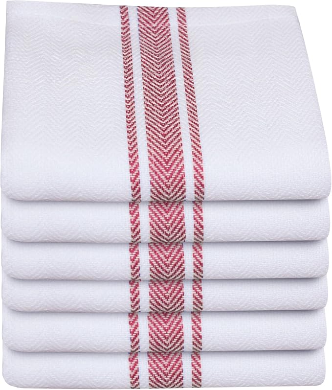 Kitchen Towels | Tea Towel for Craft| Cotton Dish Towels| Reusable Bulk Cleaning Cloths Red Hand Towels| Soft Super Absorbent Quick Dry Dish Rags Machine Washable 6 Pack 15" x 25"