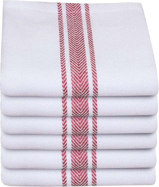 Kitchen Towels | Tea Towel for Craft| Cotton Dish Towels| Reusable Bulk Cleaning Cloths Red Hand Towels| Soft Super Absorbent Quick Dry Dish Rags Machine Washable 6 Pack 15" x 25"