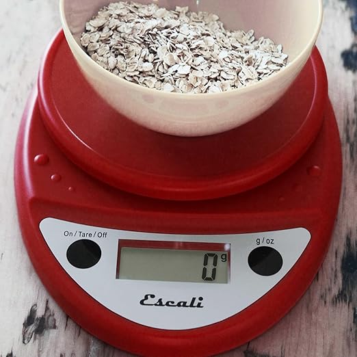Escali Primo Digital Food Scale Multi-Functional Kitchen Scale and Baking Scale for Precise Weight Measuring and Portion Control, 8.5 x 6 x 1.5 inches, Warm Red