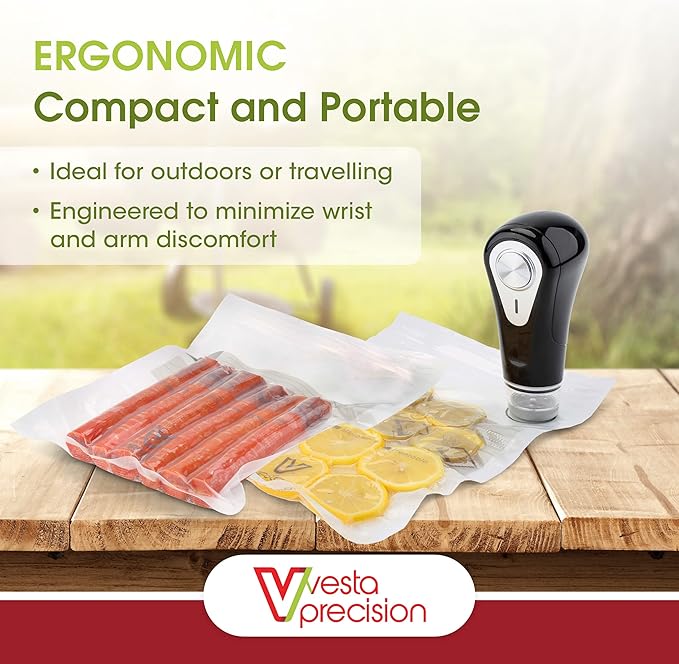 Vacuum Sealer by Vesta Precision - Handheld Vac 'n Seal | Extends Food Freshness | Fast and Powerful Vacuum | Compact Design | Long Battery Life | Works with valved Vacuum Bags, Bottles, and Canisters