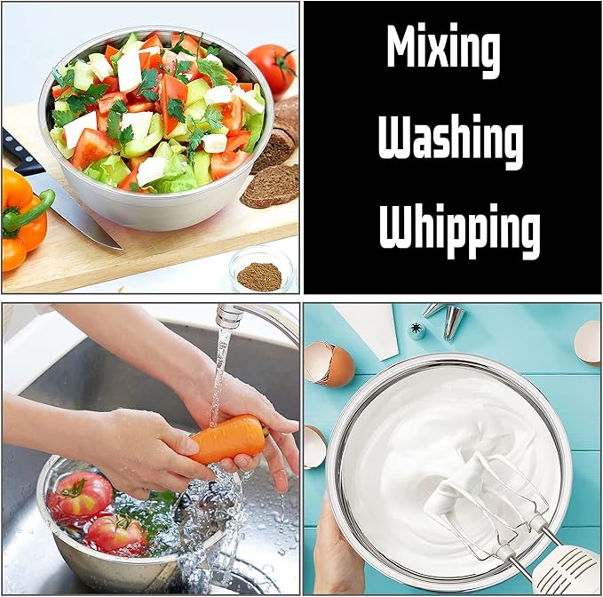 P&P CHEF Mixing Bowls With Lids, Set of 6, Stainless Steel Nesting Mixing Bowls & Fitting Lids & Non-Slip Silicone Bottom, Ideal for Mixing, Storing, Size 0.7/1/1.5/2.5/3/4.6 Qt, Black