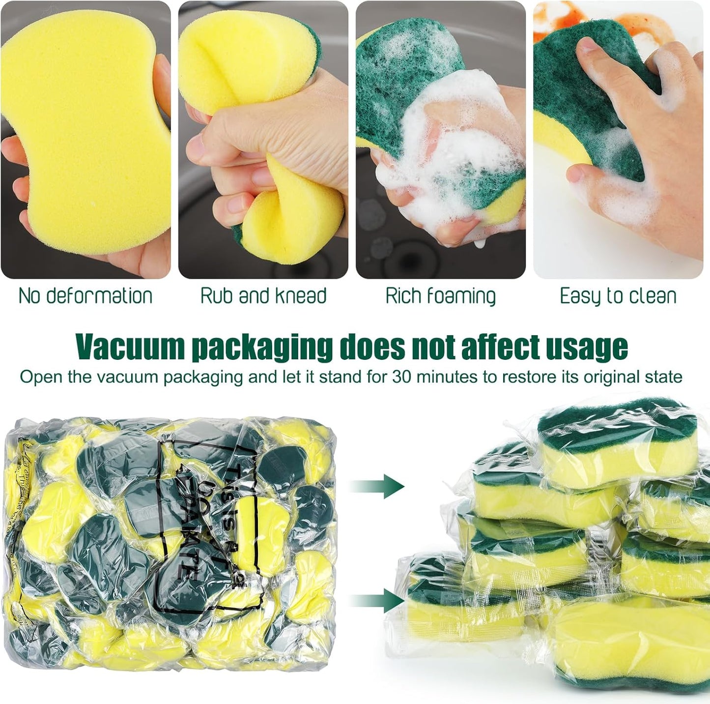 Tanlade 60 Pcs Individually Wrapped Sponges Kitchen Bulk Non Scratch Scouring Sponges for Dishes Household Cleaning Travel Apartments Hotel Car