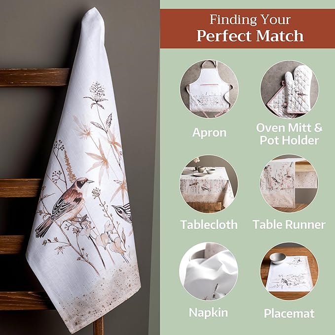 Maison d' Hermine Kitchen Towels Set of 3 100% Cotton 27.50" x 20" Reusable Cloth Tea Dish Towels Absorbent with Hanging Loop for Kitchen, Cocktail Parties Spring/Summer (Meadow Florals - Brown)