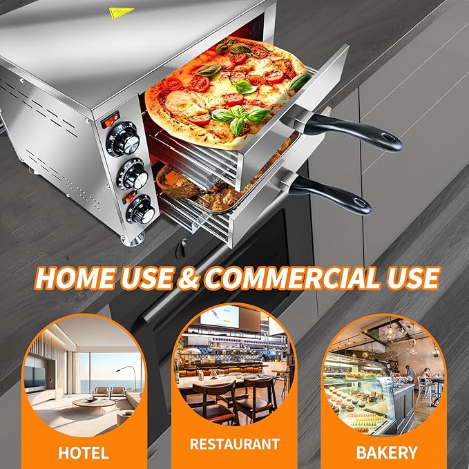 Generic YOOKTEN Electric Countertop Pizza Oven Indoor Commercial Pizza Maker Machine for Home Stainless Steel 2-Tier Pizazz Pizza Oven,1100W, Silver