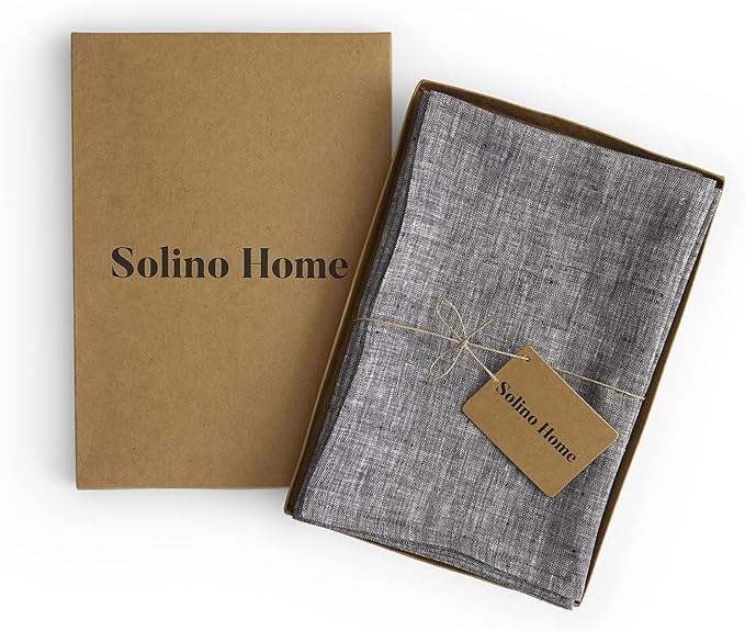 Solino Home Linen Cloth Napkins Set of 4-100% Pure Linen Chambray Black Dinner Napkins 20 x 20 Inch for Winter, Thanksgiving, Holiday - Athena, Handcrafted and Machine Washable