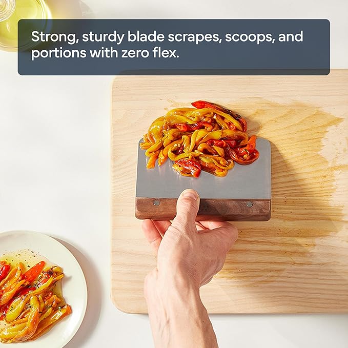 Misen Stainless Steel Bench Scraper - Versatile Food Scraper with Walnut Handle - Ideal for Kitchen, Pastry & Dough - Durable Cutting Board Scraper Tool - Effortless Transfer into Pots & Pans -Walnut