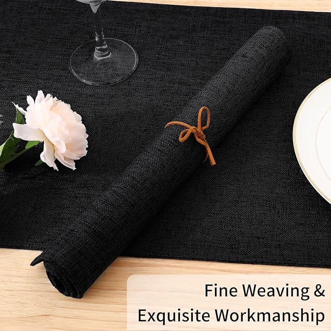 Homaxy Cloths Placemats for Dining Table Set of 4, Heat Resistant Washable Cotton Linen Blend Table Mats, Easy to Clean Place Mats for Indoor Outdoor Party Kitchen Decoration, 13" x 19", Black