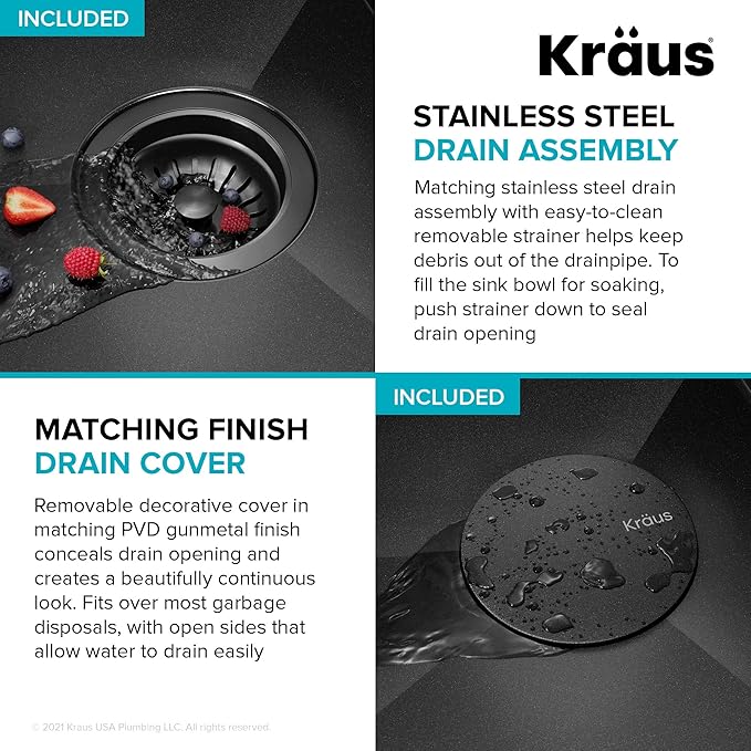 KRAUS Kore Workstation 27-inch Farmhouse Apron Front 16 Gauge Black Stainless Steel Single Bowl Kitchen Sink in PVD Gunmetal Finish with Accessories, KWF210-27-PGM