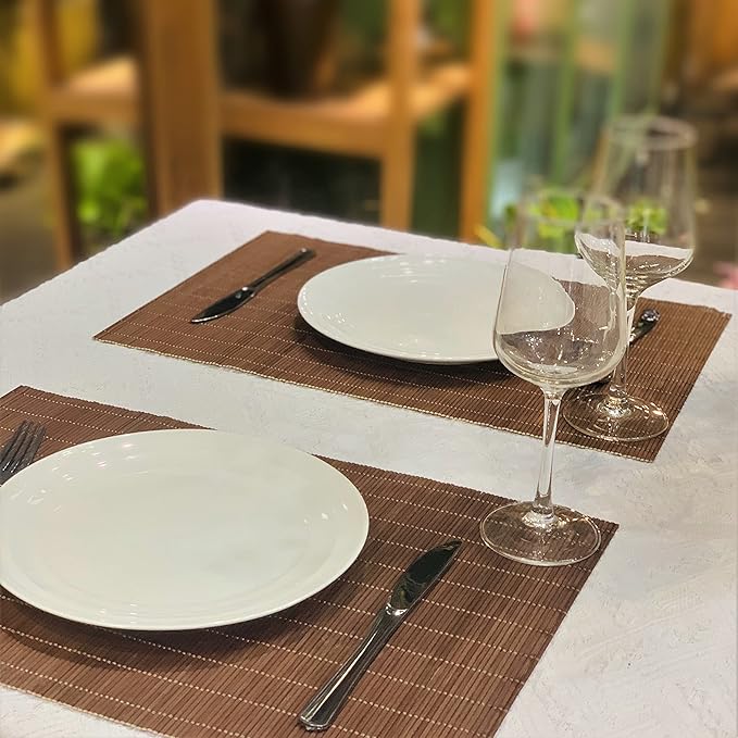 ANDSTAR Set of 8 Pcs Bamboo Placemats Sushi Rolling Mat Japanese Style Natural Anti-Slip Bamboo Placemats Washable Heat-Resistant Table Mats for Dining Room and Kitchen（Chocolate）