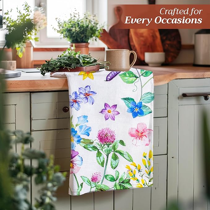 Maison d' Hermine Kitchen Towels Set of 3 100% Cotton 27.50" x 20" Reusable Cloth Tea Dish Towels Absorbent with Hanging Loop for Kitchen, Home, Dining, Cocktail Parties Spring/Summer (Giverny)