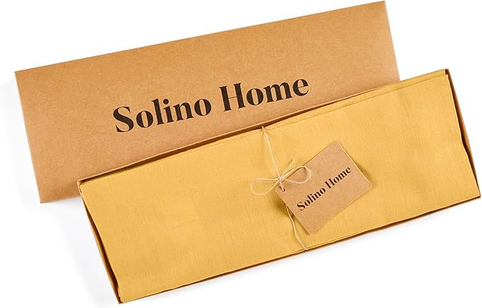 Solino Home Linen Placemats Set of 4 - Mustard Yellow Placemats 14 x 19 Inch - 100% Pure Linen Table Place Mats for Thanksgiving - Fete