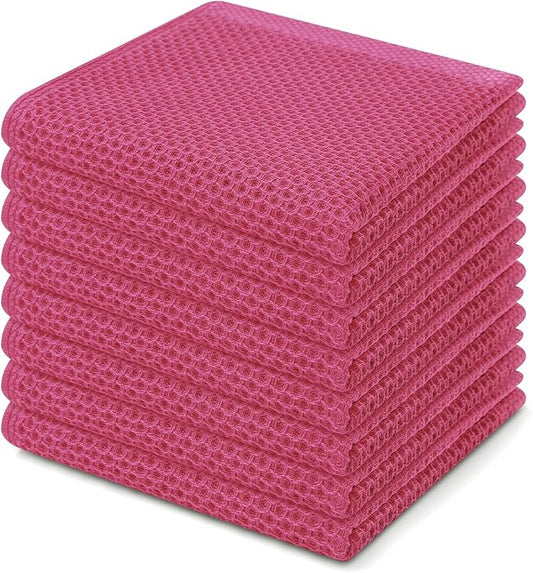 Homaxy 100% Cotton Waffle Weave Kitchen Dish Cloths, Ultra Soft Absorbent Quick Drying Dish Towels, 12 x 12 Inches, 8-Pack, Hot Pink