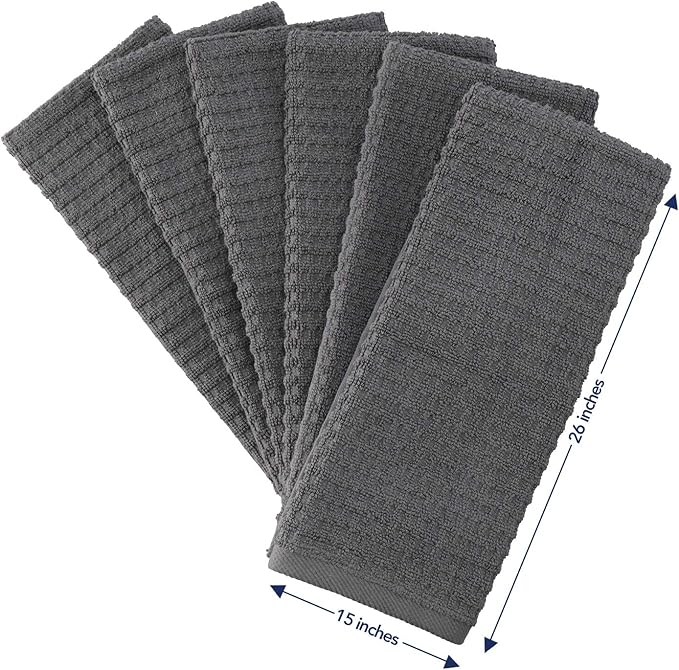 CRAFTSWORTH Kitchen Towels, 15 x 26 Inches, Pack of 6, 400 GSM, 100% Ring Spun Cotton, Solid Grey Dish Towels Super Soft and Absorbent, Tea Towels and Bar Towels