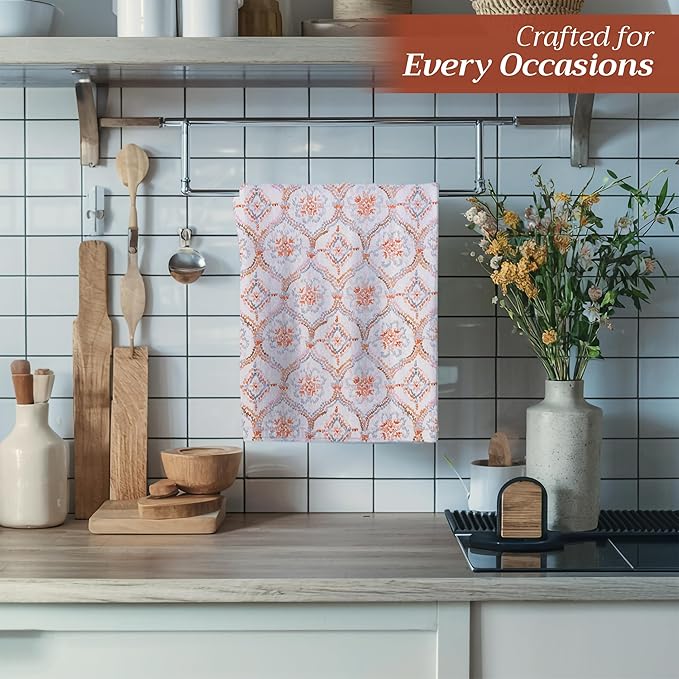 Maison d' Hermine Kitchen Towels Set of 3 100% Cotton 20" x 27.5" Reusable Cloth Tea Dish Towels Absorbent with Hanging Loop for Kitchen Dining Thanksgiving Christmas Decorations (Fair Isle)