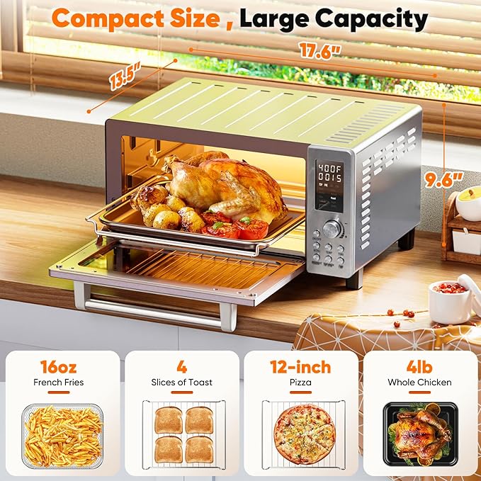 Nuwave Bravo Pro Convection Air Fryer Toaster Oven Combo, 2025 New and Improved, 10-in-1, 50°-450°F Temp Controls, Quick & Even Crisp Technology, 21Qt Capacity, Stainless Steel, PFAS Free