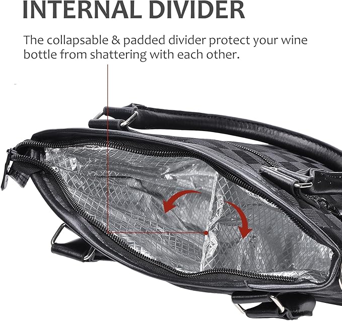 Tirrinia Insulated Wine Gift Carrier Tote - Travel Padded 2 Bottle Wine/Champagne Cooler Bag for Portable Wine Bottle Carrying Case, Women Men Wine Party Bag for Event,BYOB,Beach, Gift for Wine