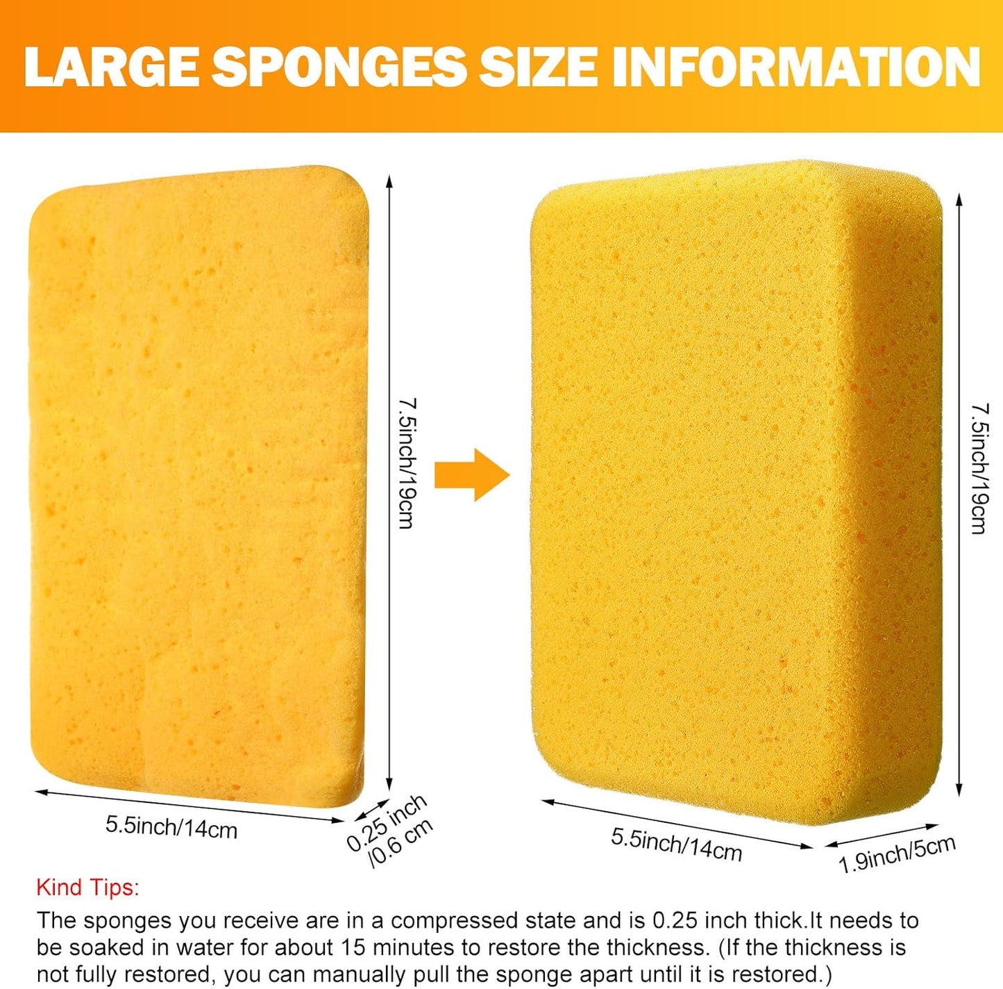 Tioncy 36 Pcs Large Sponges Bulk 7.5 x 5.5 x 1.9 Inch Grouting Car Wash Foam Cleaning and Washing Sponge Commercial Foam Large All Purpose for Cleaning Dishes Car Tile Bike (Yellow)