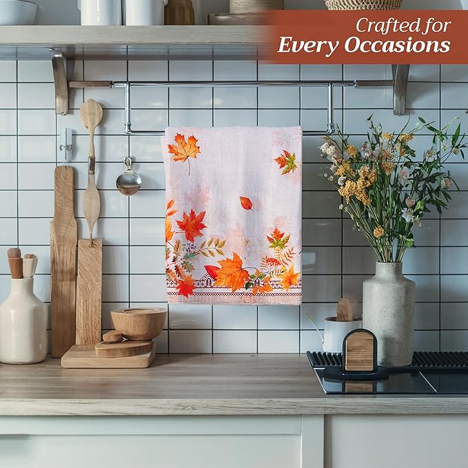 Maison d' Hermine Kitchen Towels Set of 3 100% Cotton 20" x 27.5" Reusable Cloth Tea Dish Towels Absorbent with Hanging Loop for Kitchen Dining Thanksgiving Christmas Decorations (Amarante)