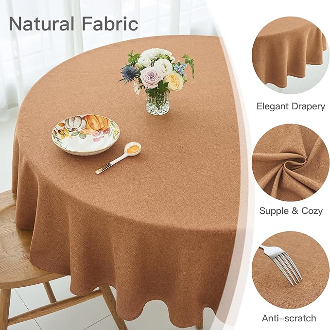 maxmill Fall Round Tablecloth Linen Texture Stain Resistant Waterproof Anti-Shrink Spillproof Washable Soft Table Cloth for Dining Room, Farmhouse Harvest Thanksgiving Holiday Party, 70 Inch, Amber