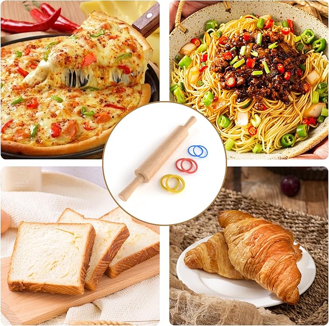 Classic Wooden Rolling Pin with Handle and Pastry Mat for Fondant, Pizza, Pies, Cookies, Rolling Pin for Baking with 3 Multi-Color Thickness Rings, 17" x 2.5" Natural Beechwood