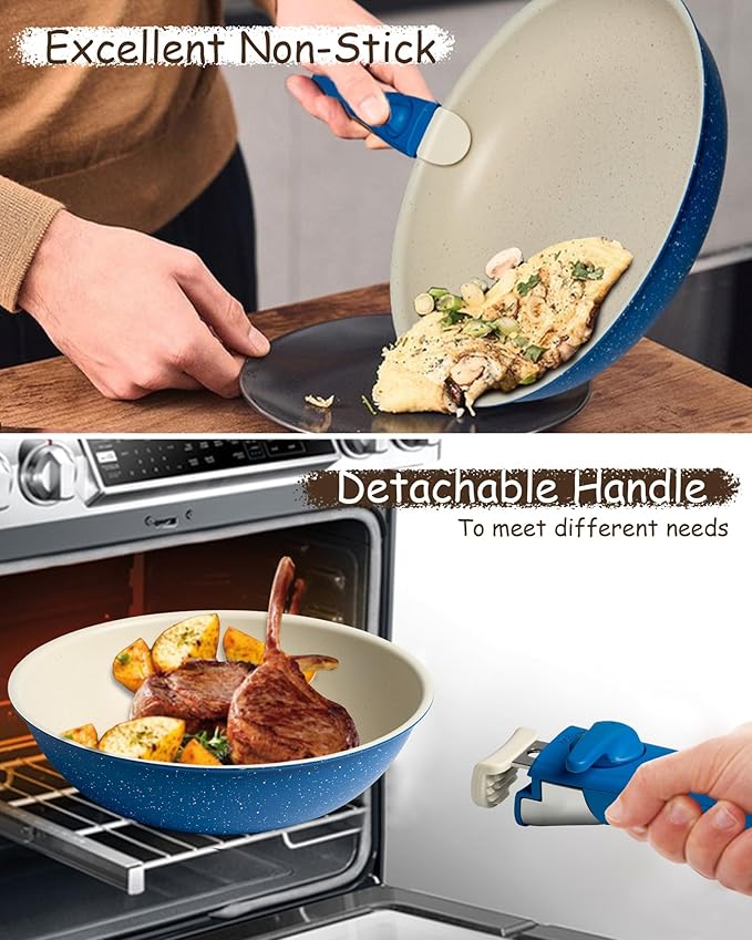 27Pcs Ceramic Cookware Set with Removable Handles – Induction/Oven Safe Pots and Pans Set Nonstick, Eco-Friendly Kitchen Essentials for Healthy Cooking, Blue