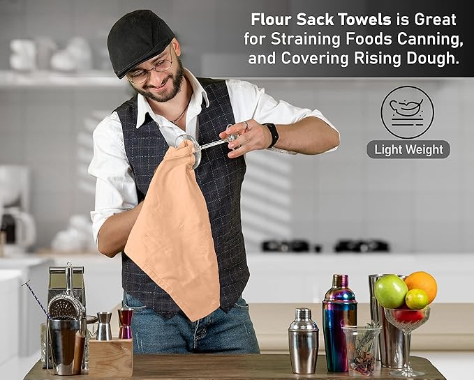 RUVANTI Flour Sack Towels 6 Pack 28x28 Inch, 100% Cotton Tea Towel, Reusable, Machine Washable, Absorbent BarTowels - Dish Cloth Perfect for Drying Dishes & Cleaning - Peach