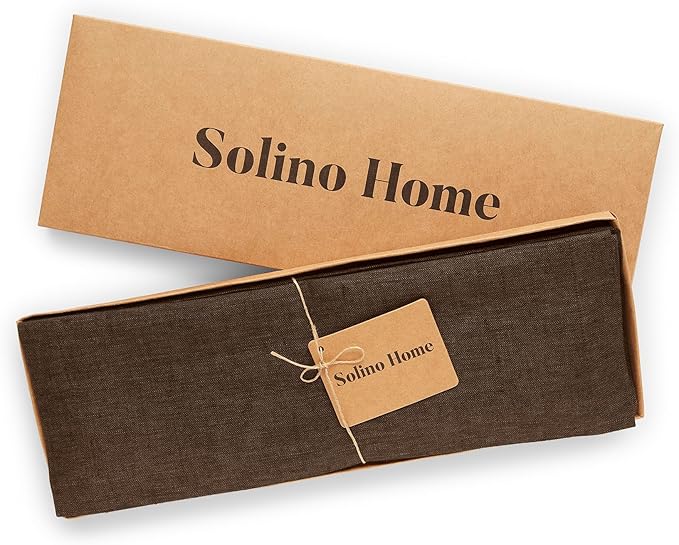 Solino Home Linen Placemats Set of 4-100% Pure Linen Chambray Brown Cloth Placemats 14 x 19 Inch for Fall, Autumn, Thanksgiving - Athena