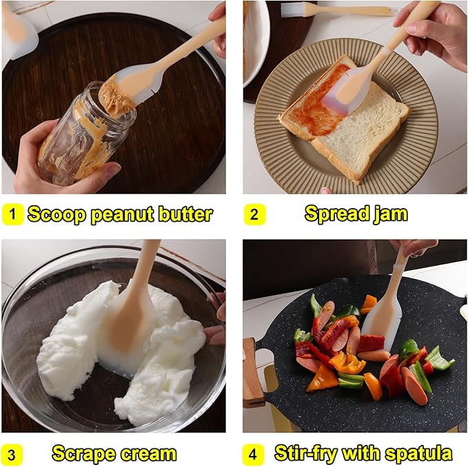 Silicone Spatula Set with Grooved Design + Basting Brush, Heat Resistant, BPA-Free & Non-Stick Small Rubber Spatula, Kitchen Utensils Set for Baking, Cooking, Scraping, Stirring & Basting 3 PCS