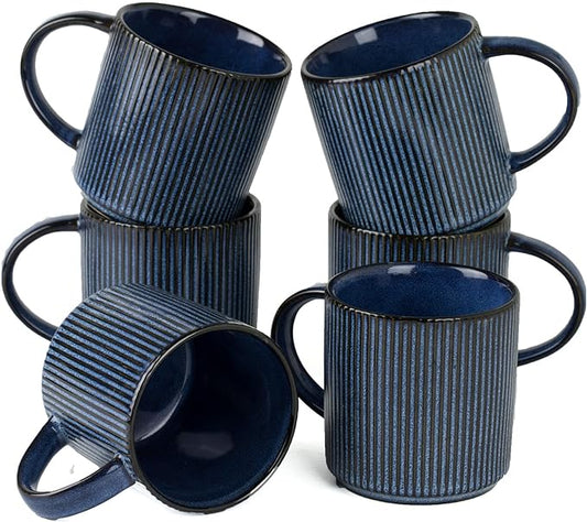 famiware Coffee Mug Set for 6, Star 12 oz Catering Mugs Cup Set with Handle for Coffee, Tea, Cocoa, Milk - Ceramic Stoneware Drinkware Set, Nebulas Blue