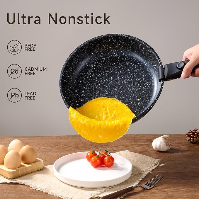 JEETEE Nonstick Pots and Pans Set with Removable/Detackable Handle (Black, 25 Pieces)