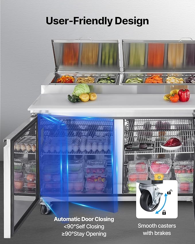 VEVOR 93"W Commercial Refrigerator, Pizza Prep Refrigerated Table, 19.3" Ultra Wide Countertop Food Prep Cooler, 30.8 Cu.Ft Single Door Salad Prep Fridge, 12 Pans Pizza Make Worktop with Cutting Board