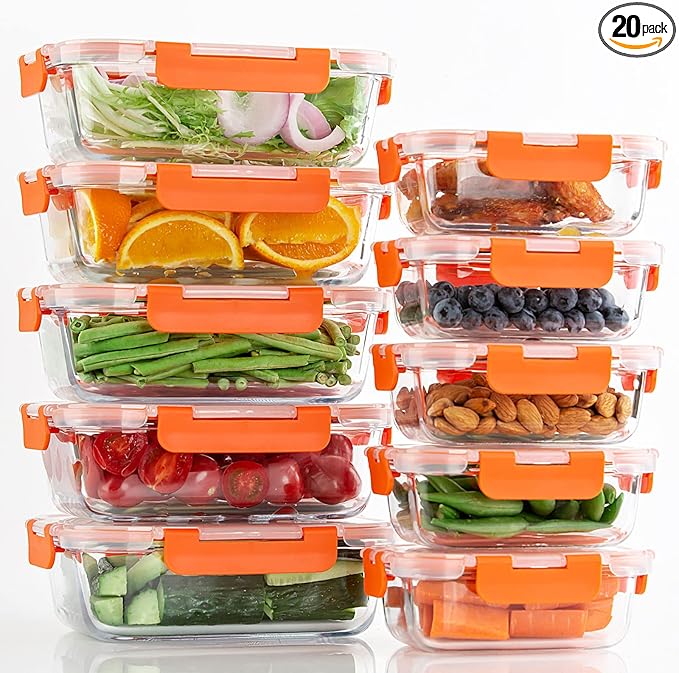 UMEIED 10 Pack Glass Food Storage Containers with Lids Leakproof, Airtight Glass Meal Prep Containers For Lunch, On The Go, Leftover, Dishwasher Safe
