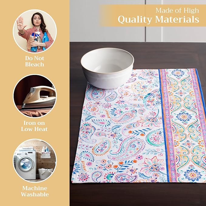 Maison d' Hermine Placemats Set of 4 100% Cotton Washable Cloth Place Mats, Reusable Table Mats for Kitchen Dining Decoration, Party, Wedding, Restaurant Spring/Summer (Indian Floral, 13" x 19")