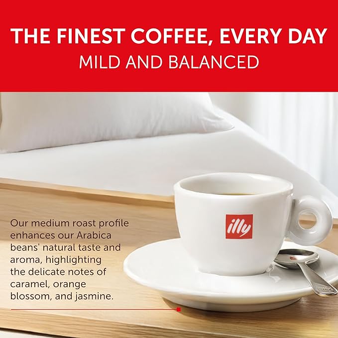 Illy Ground Espresso Coffee, Classico Medium Roast - Mild & Balanced - 100% Arabica - Pre-Ground for Espresso - Pressurized Packaging Sealed for Freshness -8.8oz (Pack of 6)