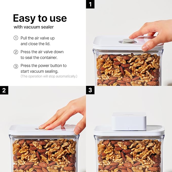 Premium Airtight Food Storage Containers & Vacuum Sealer Machine Starter Set, 4-piece Container with Sealer, 100% Leak Proof,Keep food fresh up to 5 times longer than non-vacuum strorage.