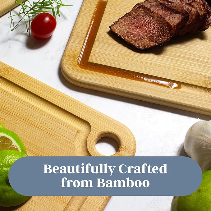 Totally Bamboo 3-Piece Cutting Board Set — Kitchen Chopping Boards with Juice Grooves, Premium Bamboo Cutting Boards for Meat, Vegetables and Cheese
