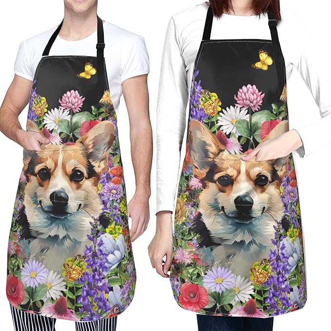 Funny Animal Apron with 2 Pockets Waterproof for Men Women Kitchen Garden Decor