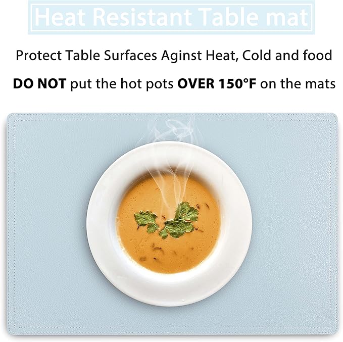 Faux Leather Placemats, PU Table Mats, Set of 6, Waterproof, Stain Resistant, Heat Resistant, Non-Slip Easy to Clean for Kitchen Dining Table,Conference Table C Teal Blue