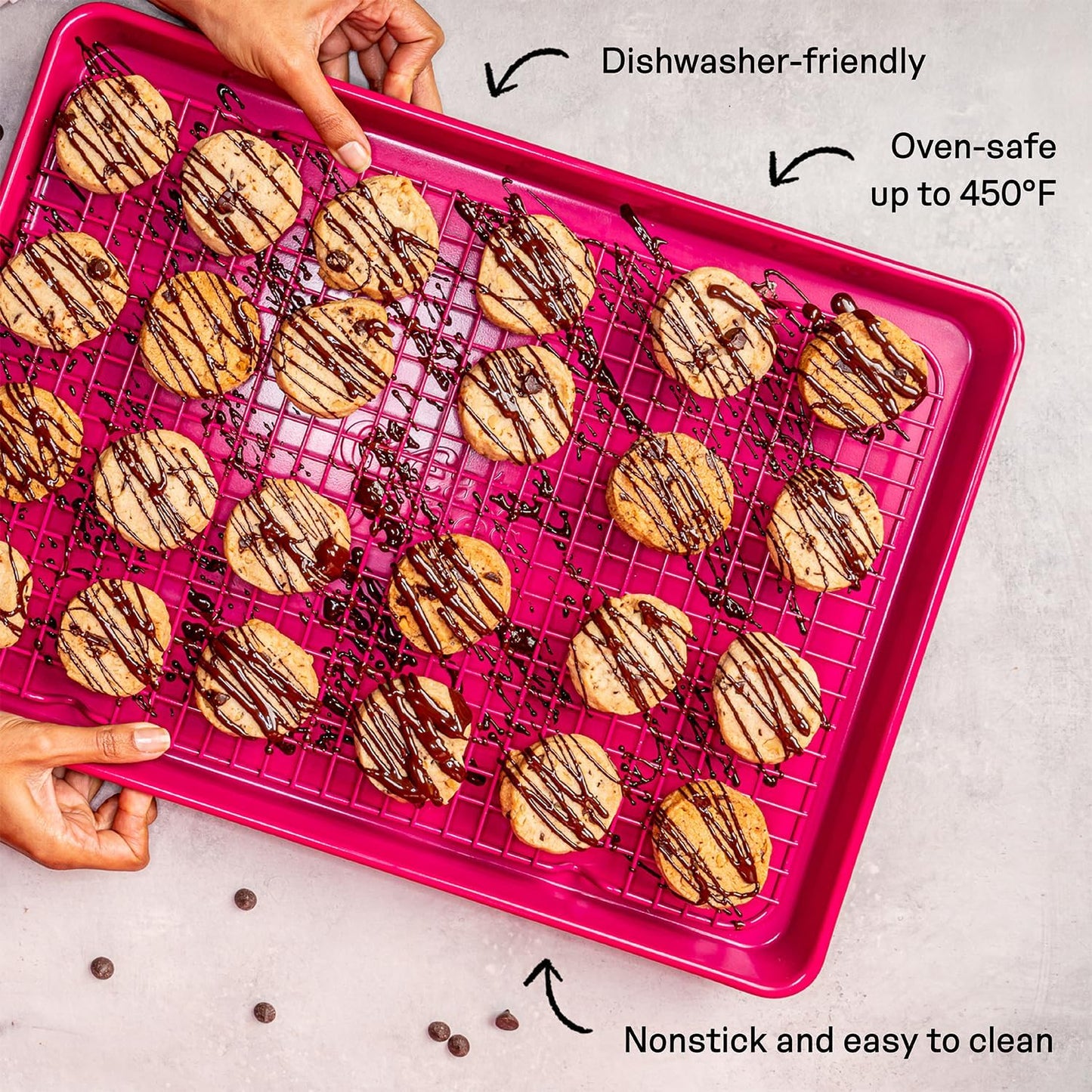 Great Jones Big Chill Wire Cooling Rack (Blueberry) – 16.9" × 11.4" Heavy-Weight Aluminized Steel,Nonstick Baking Rack – Oven Safe 450 °F, Bacon & Cookie Cooling Rack – Fits Half Sheet Pans
